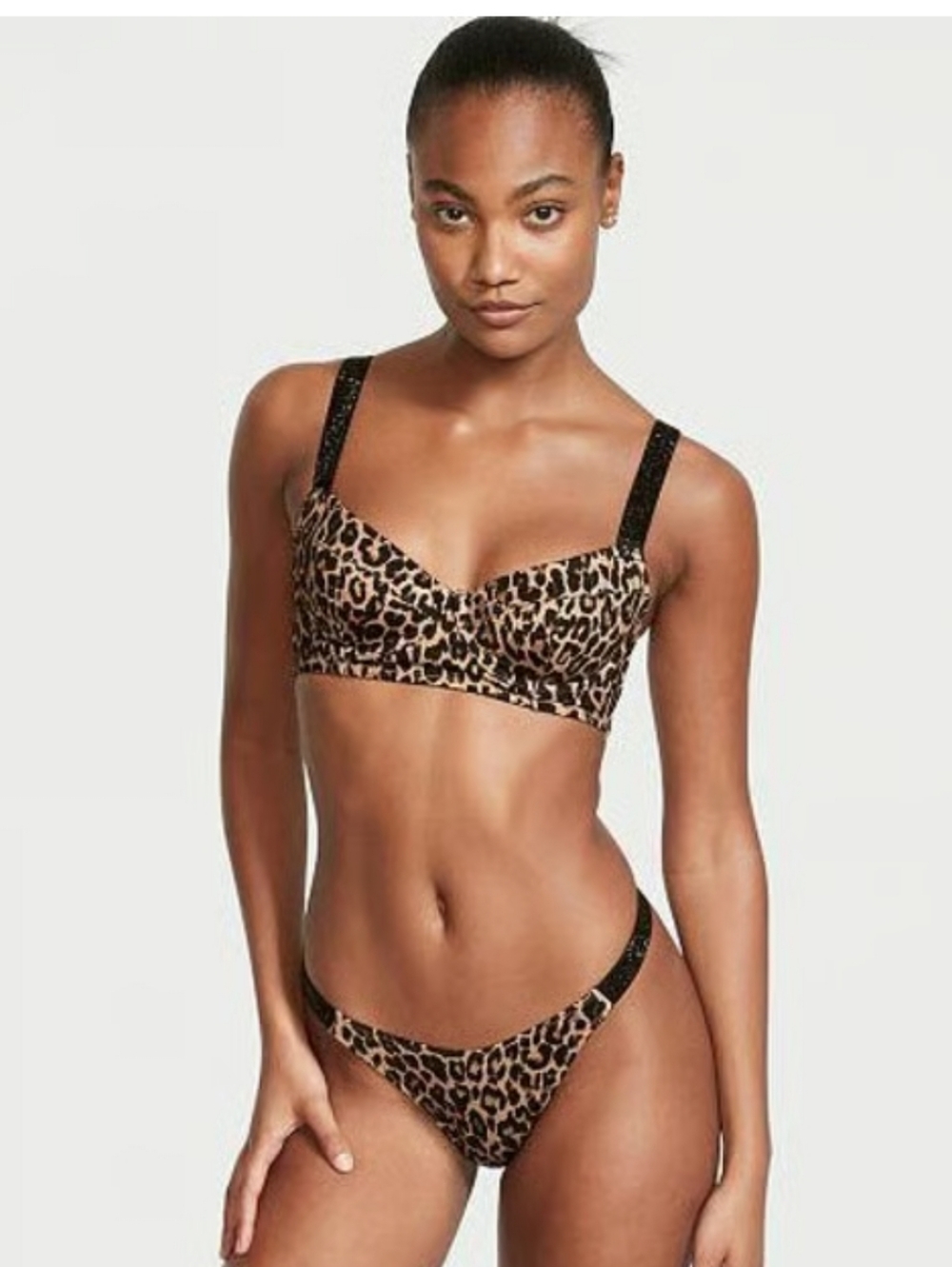 34D Victoria's Secret Swim Shine Strap Logo Strappy Bikini set, Top Push Up